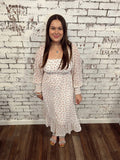 White Ruffle Hem Mid Dress