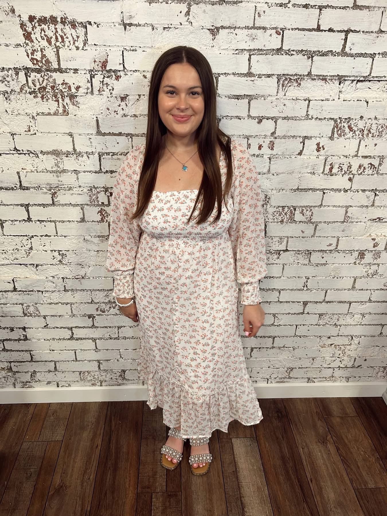 White Ruffle Hem Mid Dress