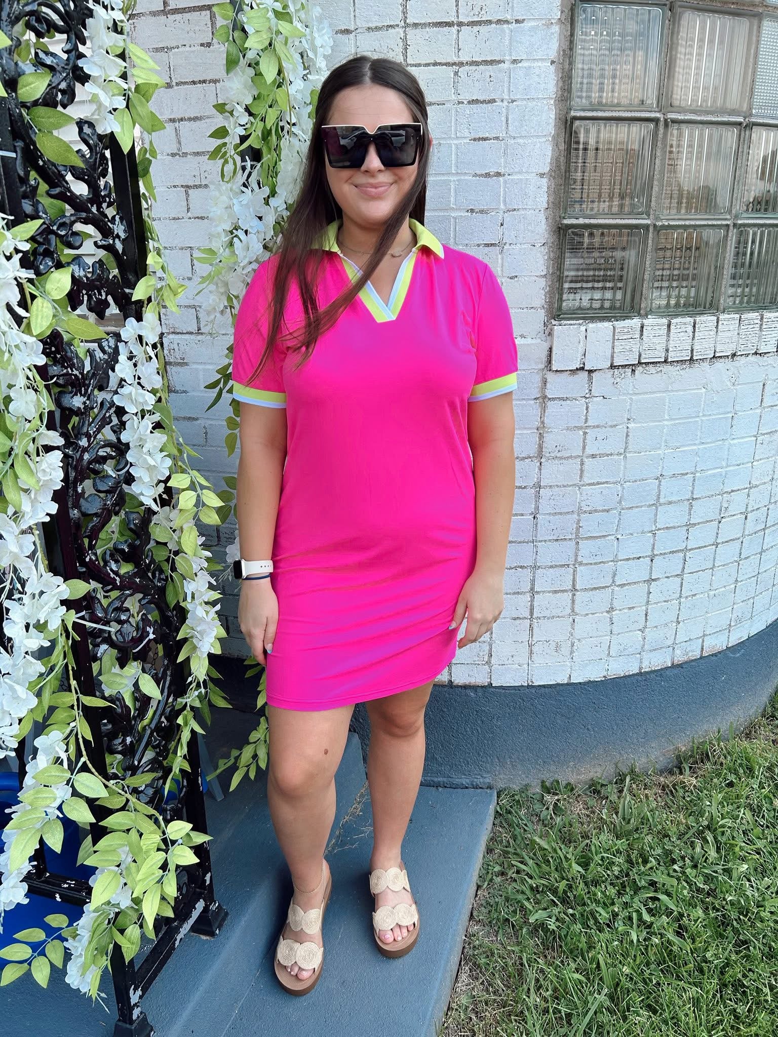 Neon V Neck T Shirt Dress