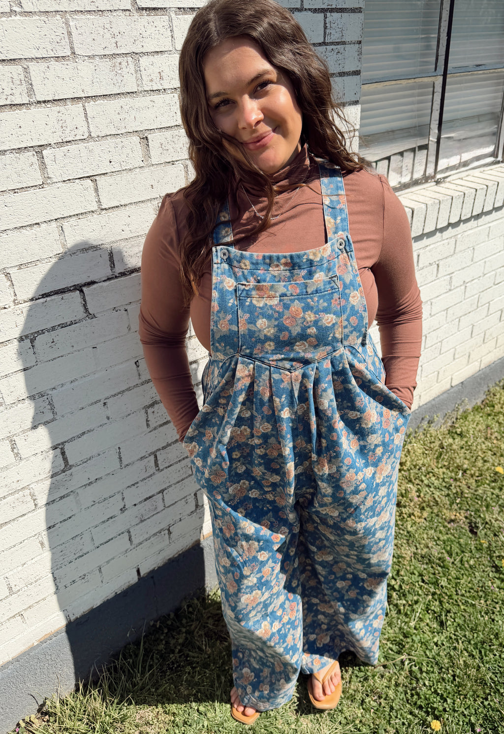 Denim Floral Overalls
