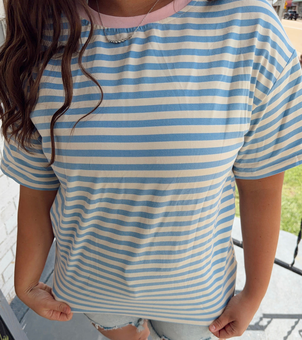 Blue Stripe Drop Shoulder Top