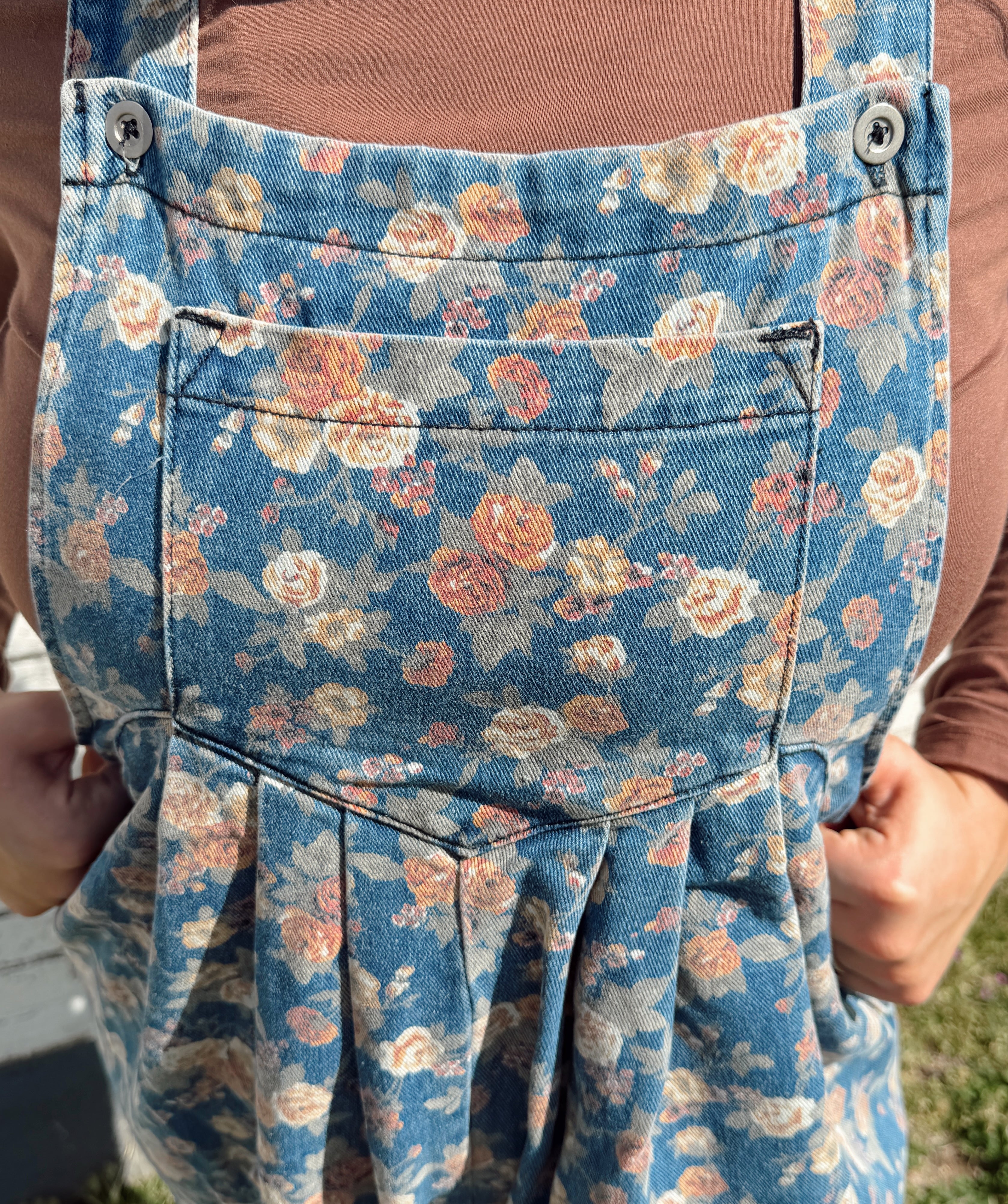 Denim Floral Overalls