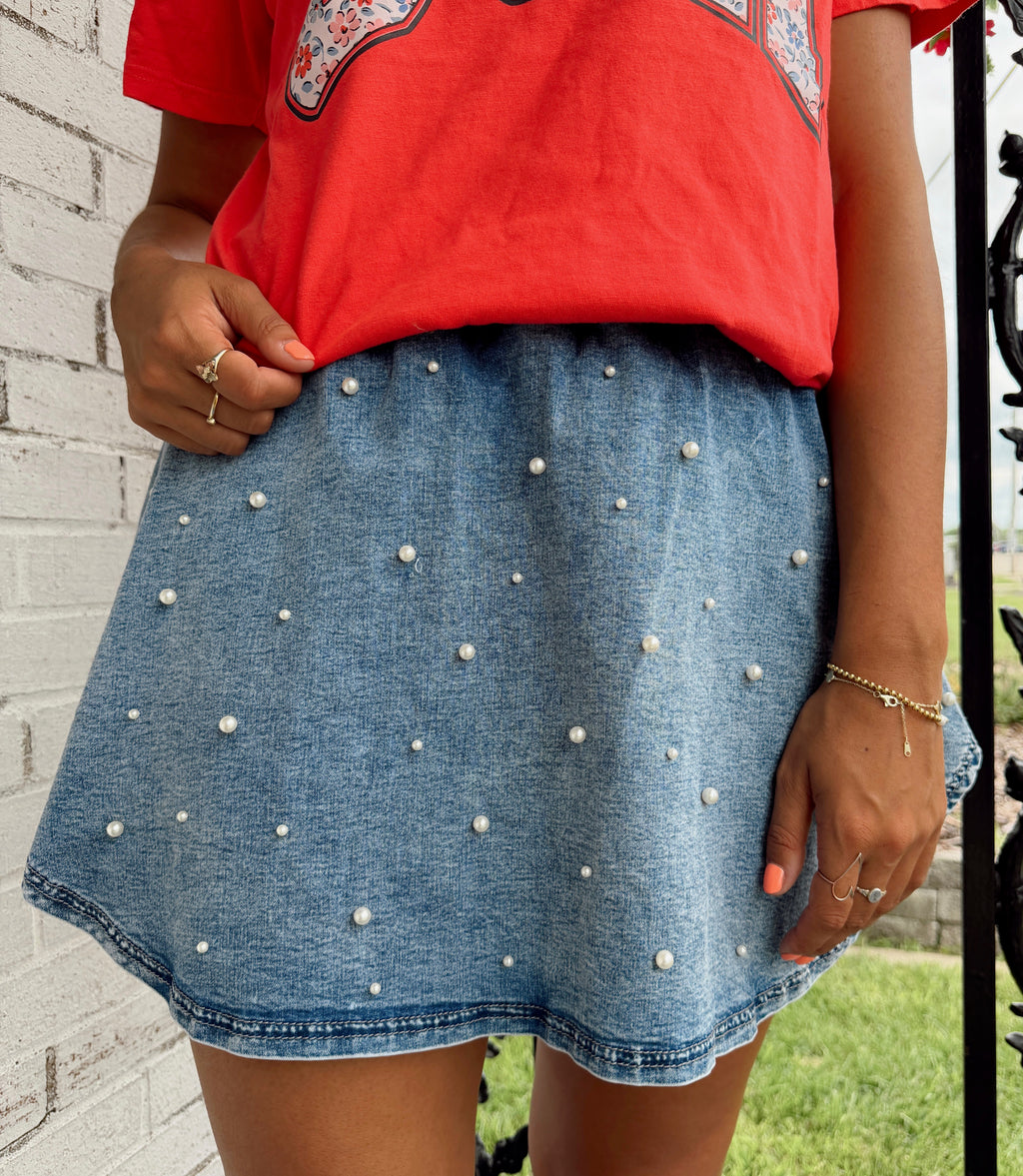 Denim Pearl Skort