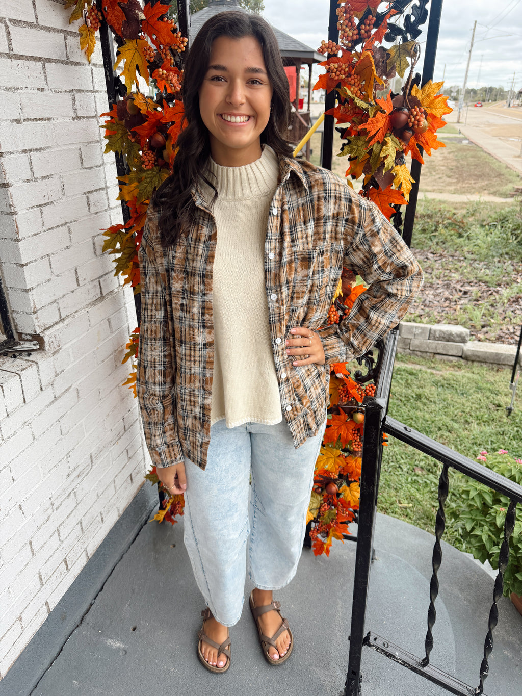 LDC Retro Plaid Long Sleeve Button Down Shirt