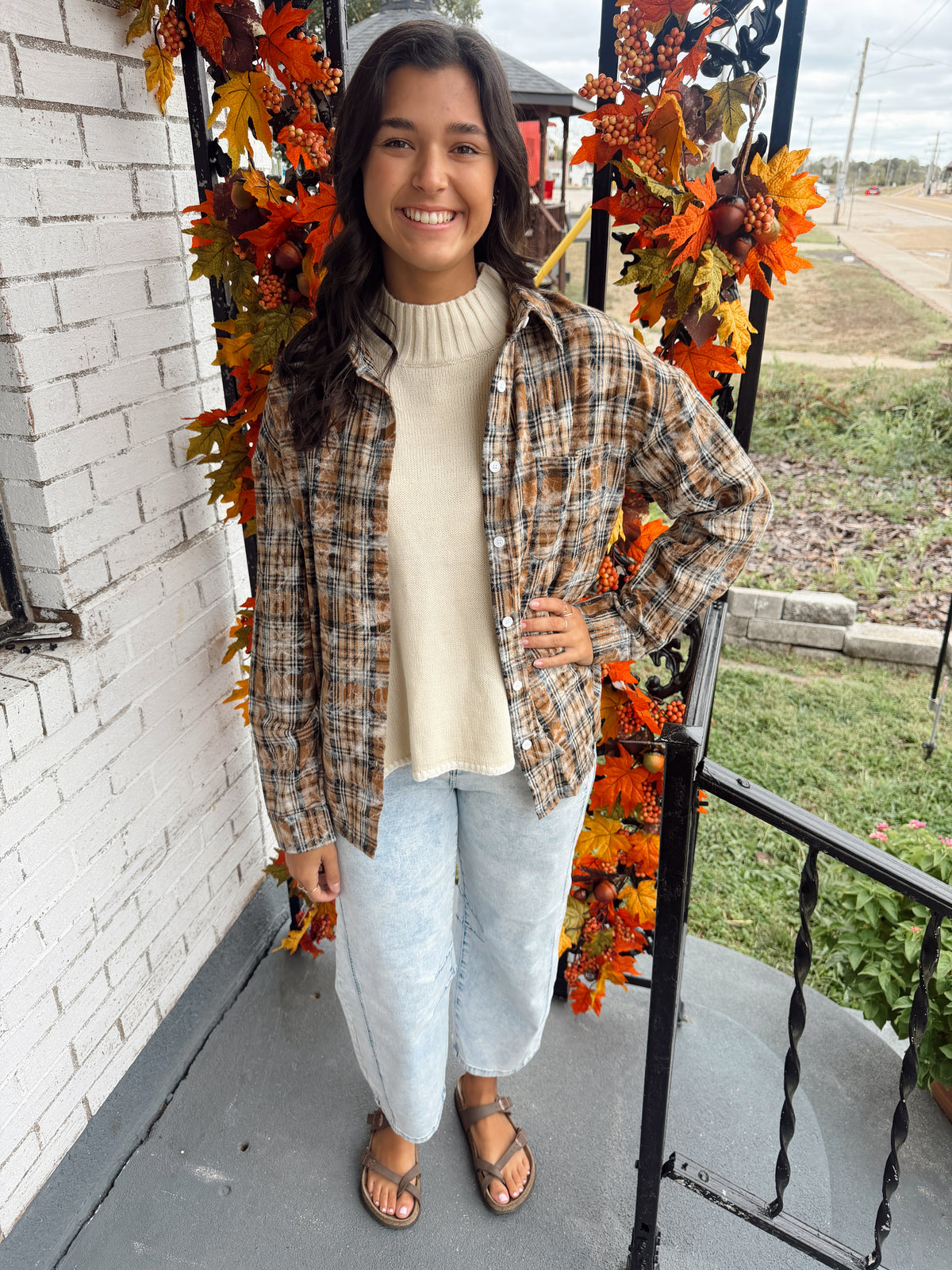 LDC Retro Plaid Long Sleeve Button Down Shirt