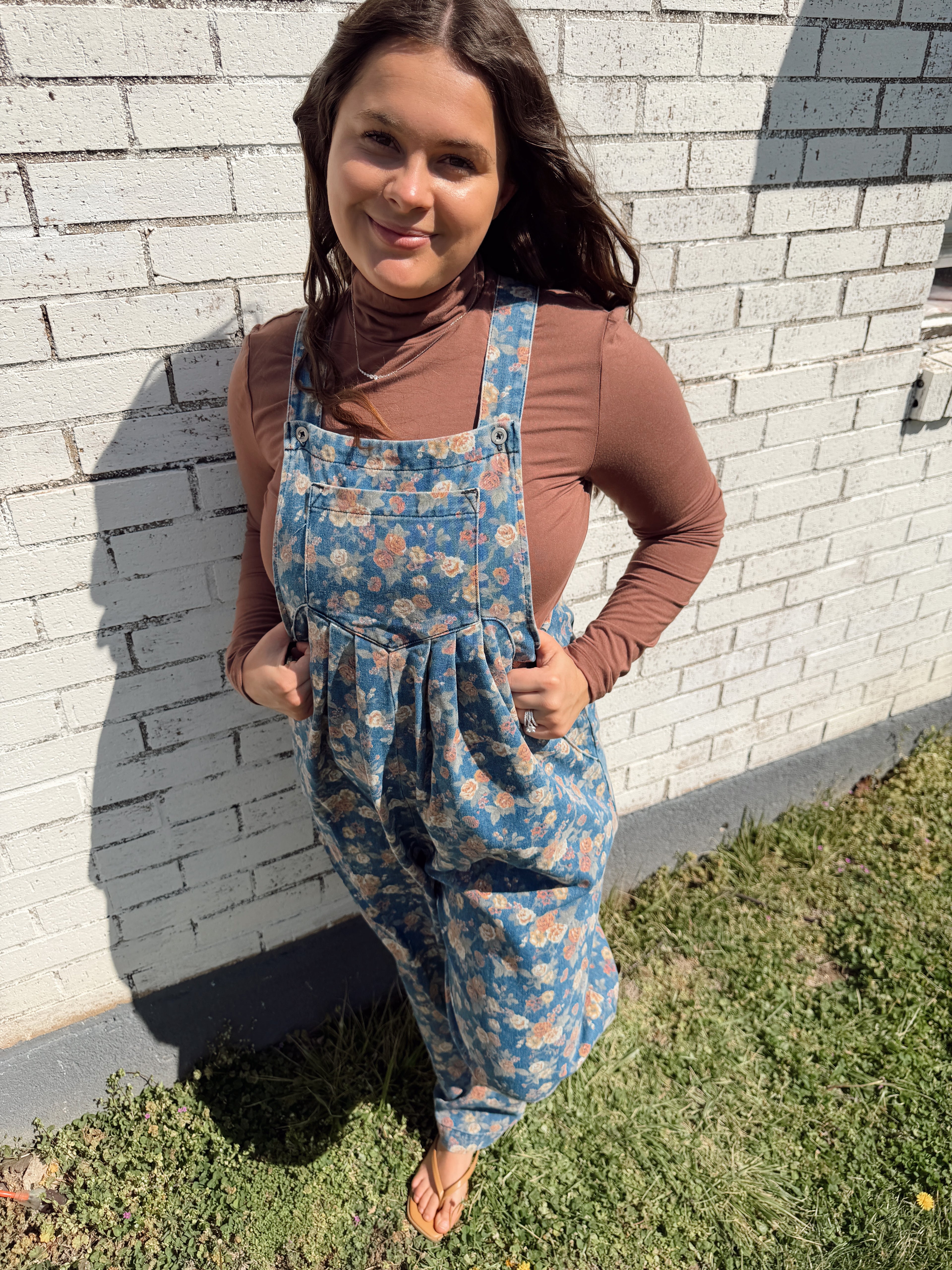 Denim Floral Overalls