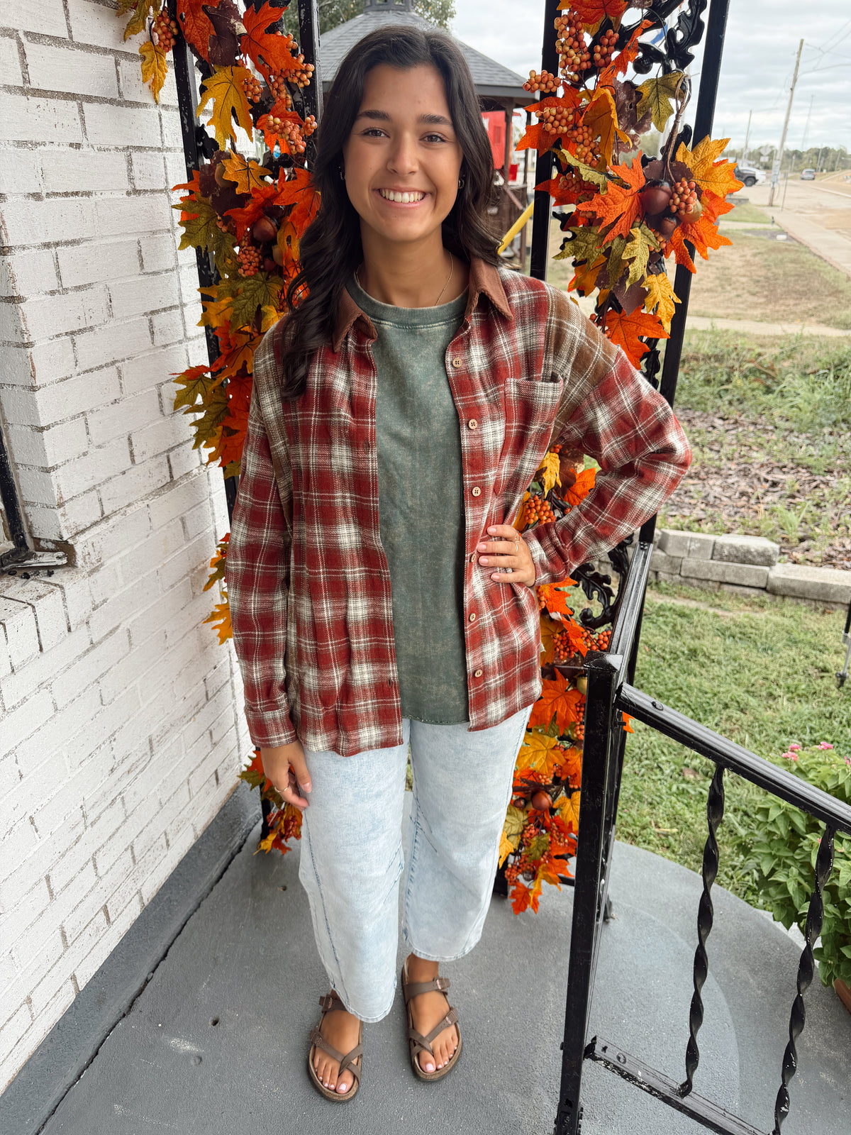 LDC Contrast Plaid Long Sleeve Button Down Shirt