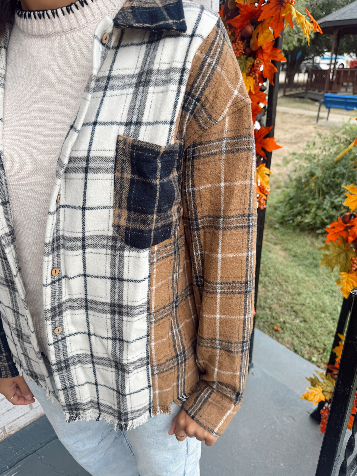 Plaid Button-Up Long Sleeve Shift Silhouette Shacket