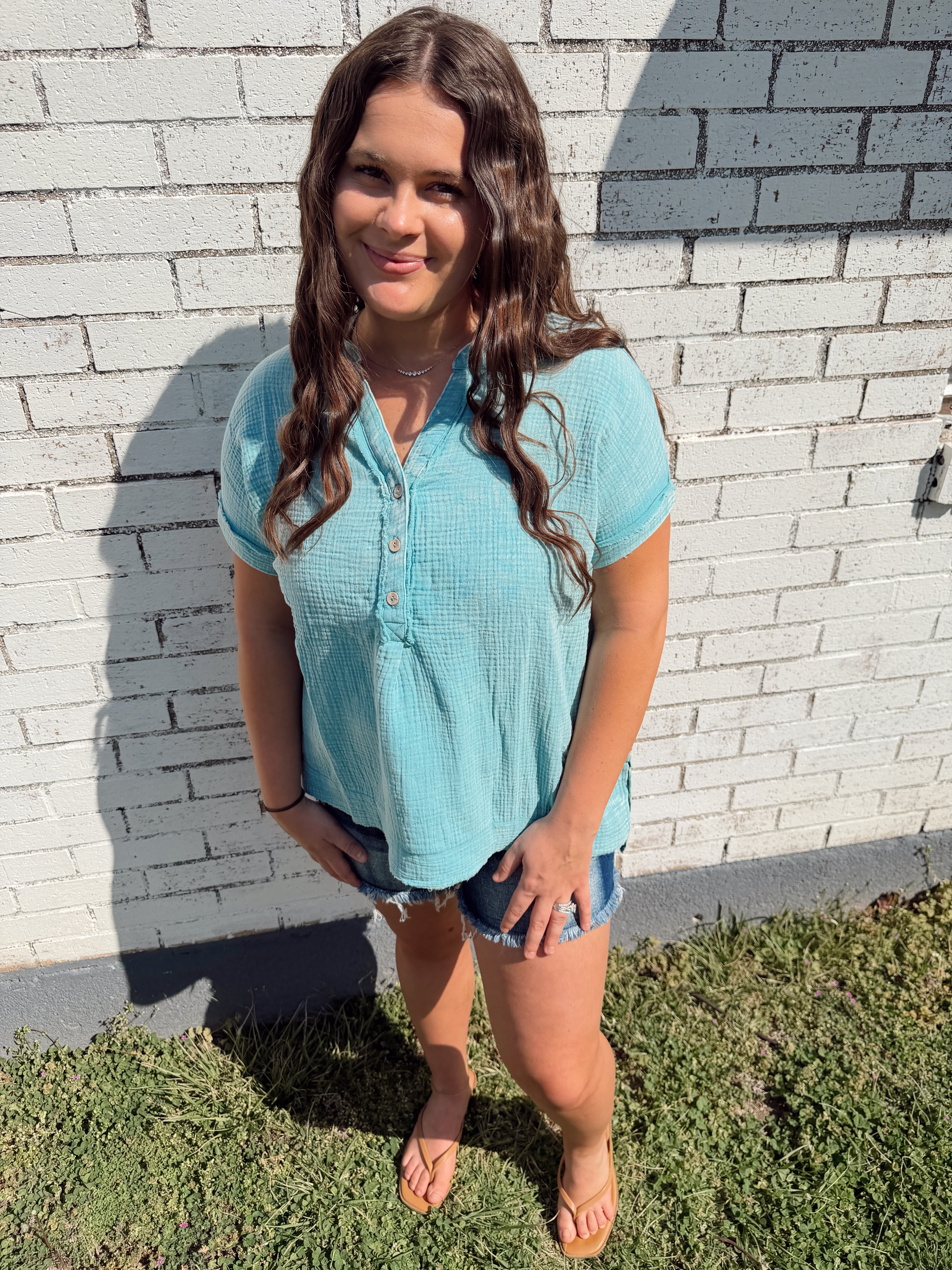 Zenana Washed Dusty Teal Shirt