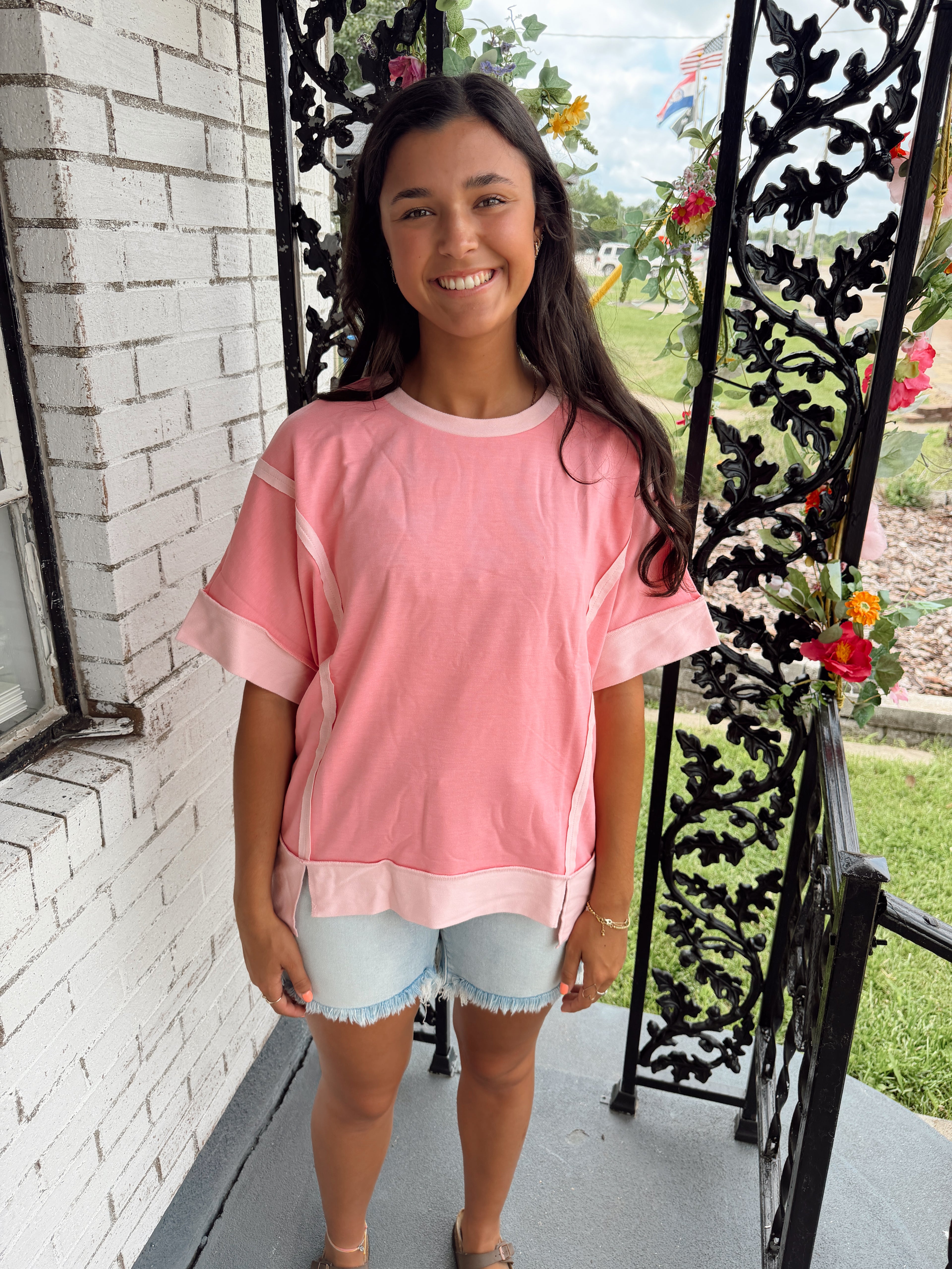 Peach Blossom Color Block Top