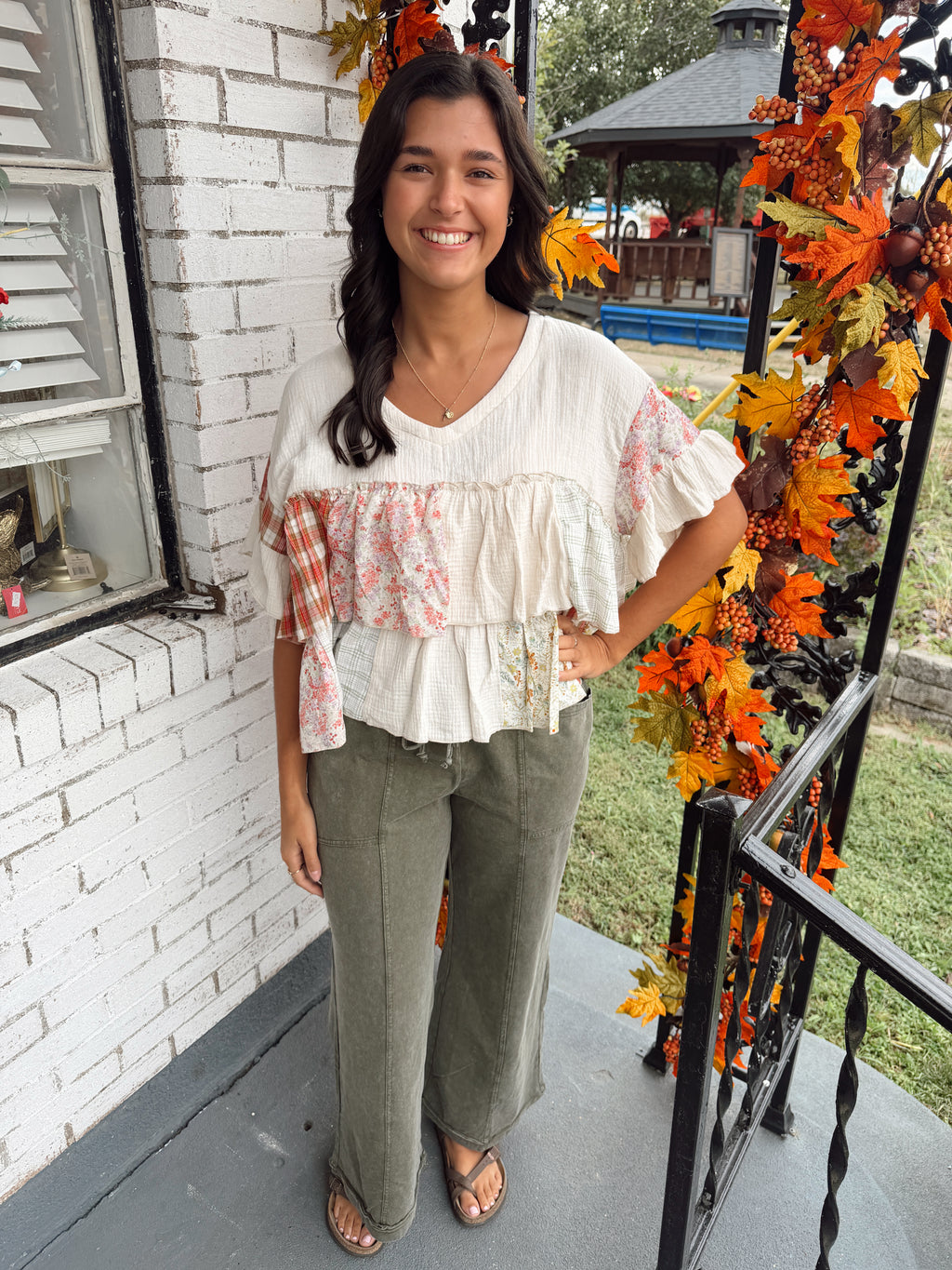 Orange/Beige Ruffle Top
