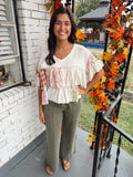 Orange/Beige Ruffle Top