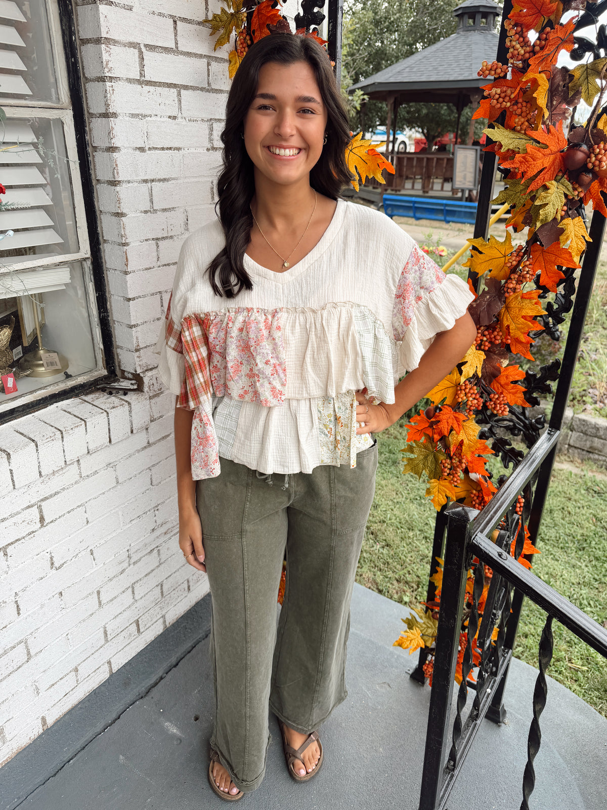 Orange/Beige Ruffle Top