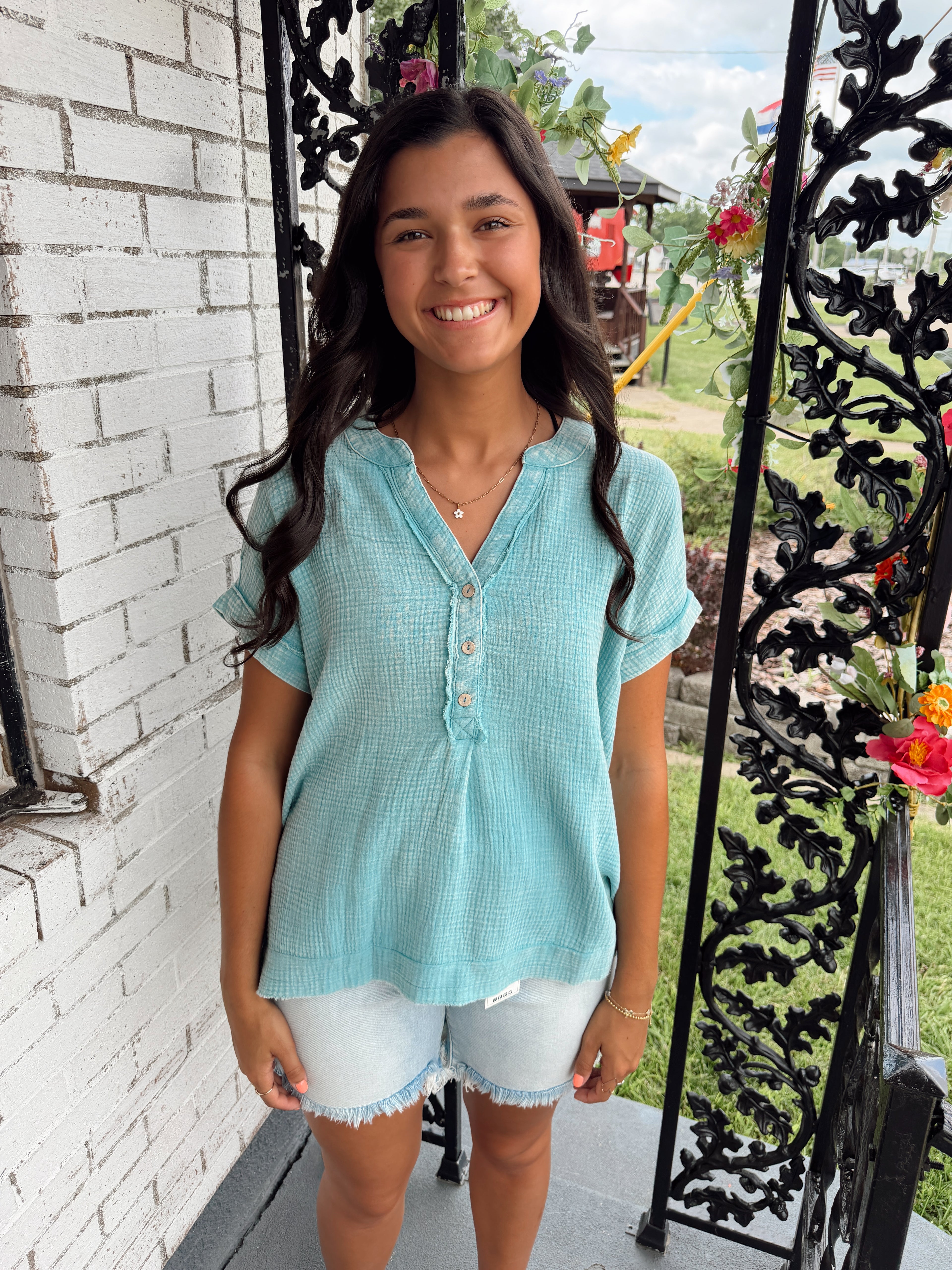 Zenana Washed Dusty Teal Shirt