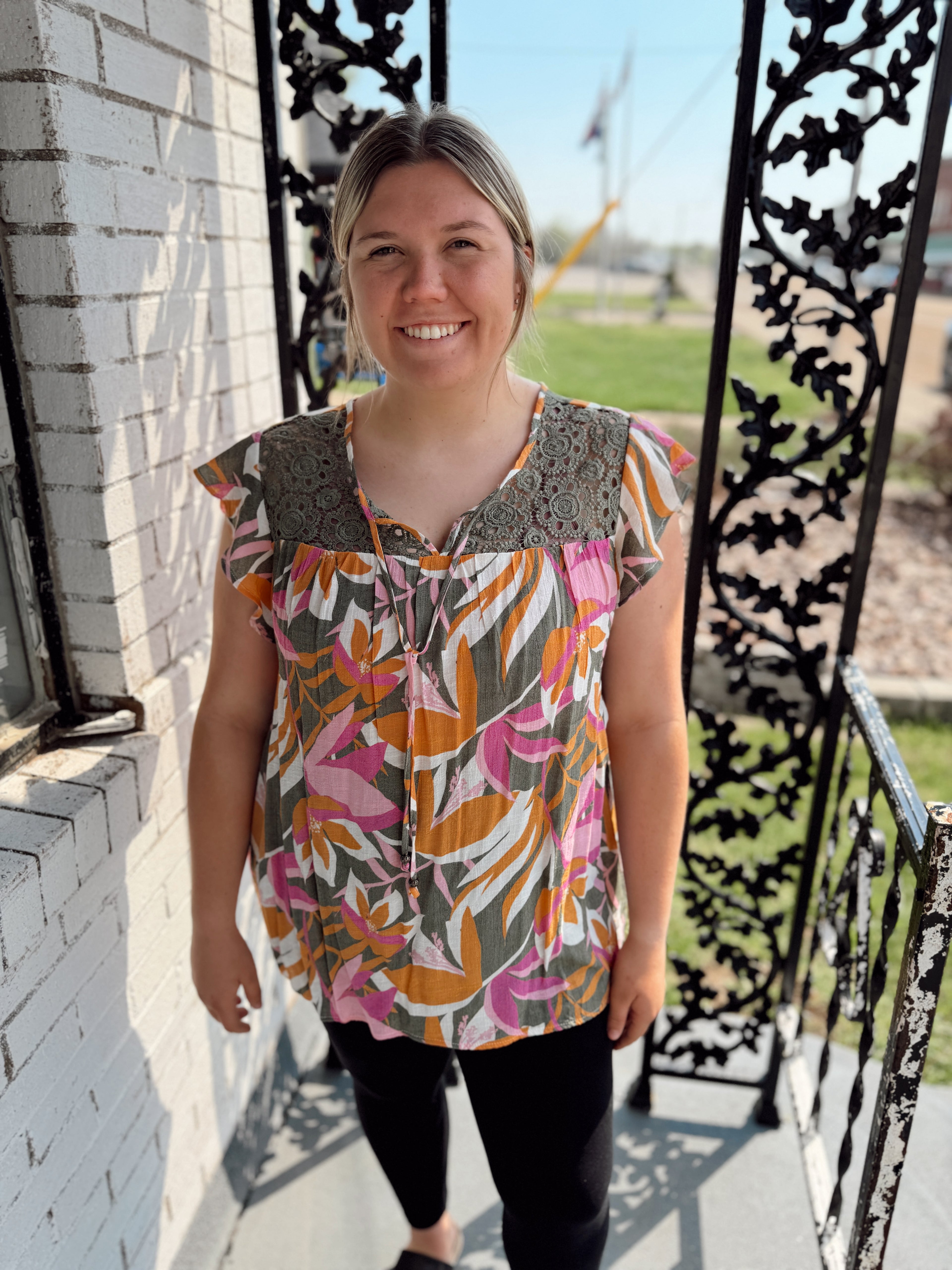 Pink and Orange Floral Top