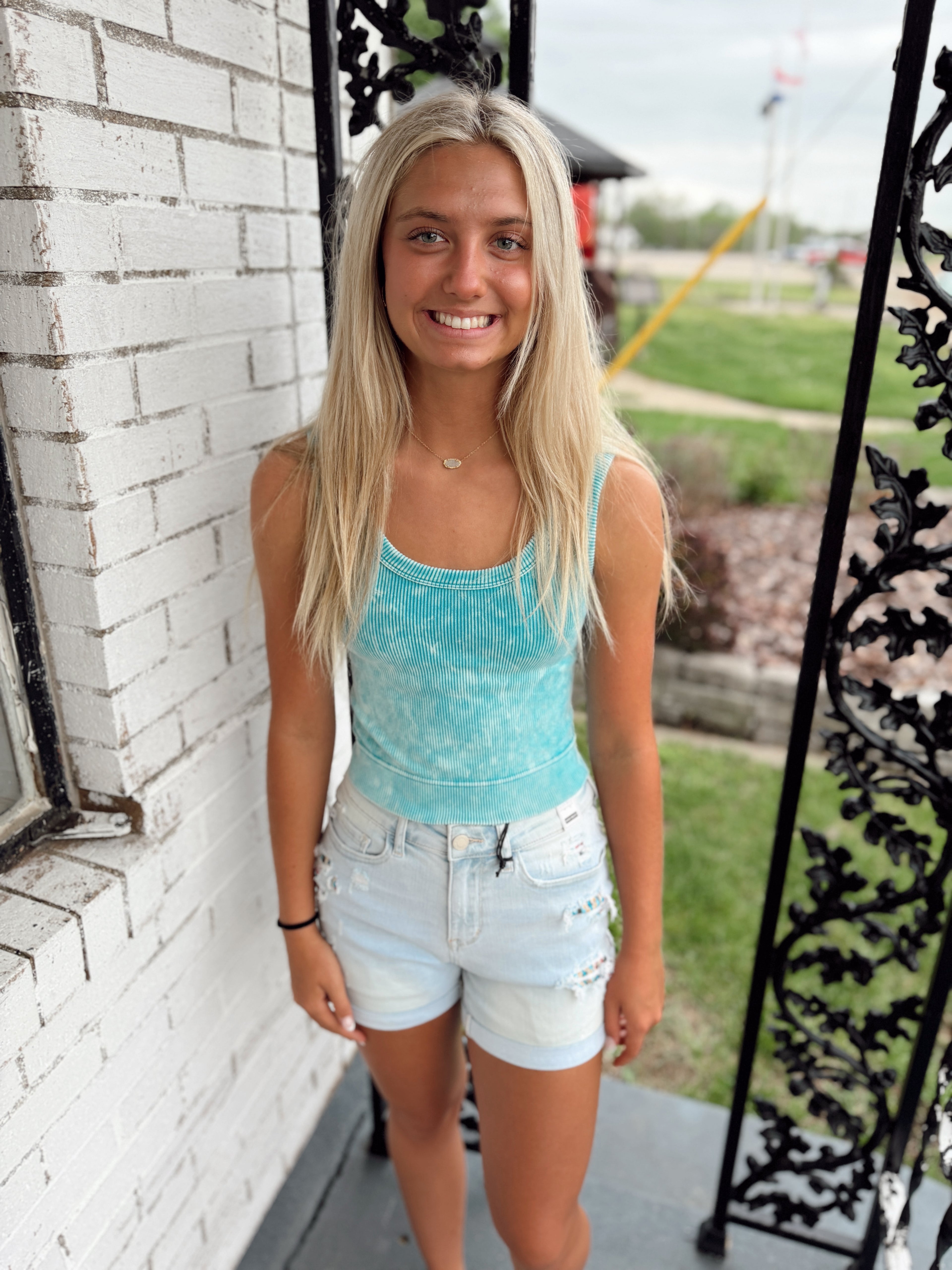 Ice Blue Washed Crop Tee