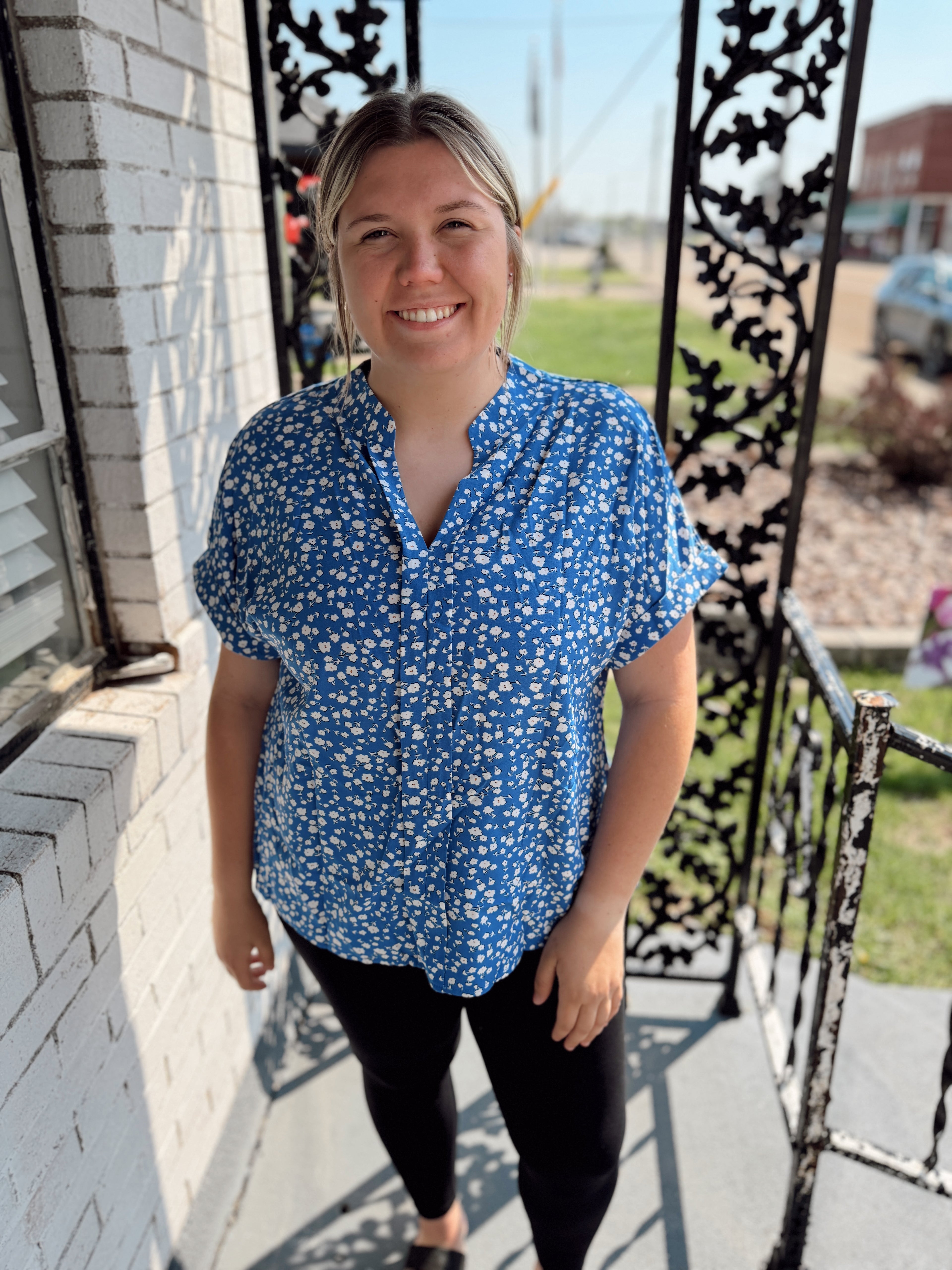 Blue Floral Print Blouse