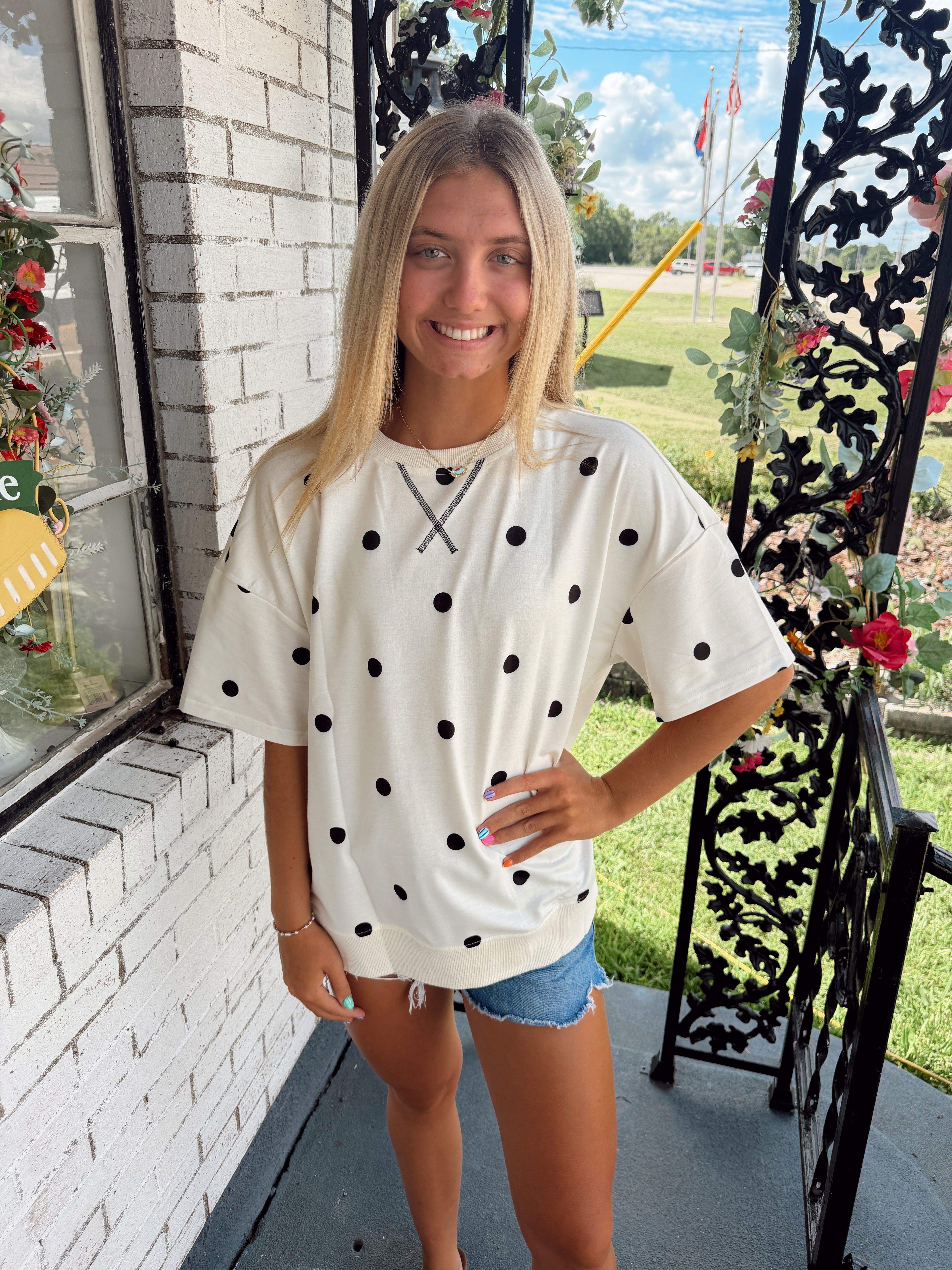 White Polka Dot Top