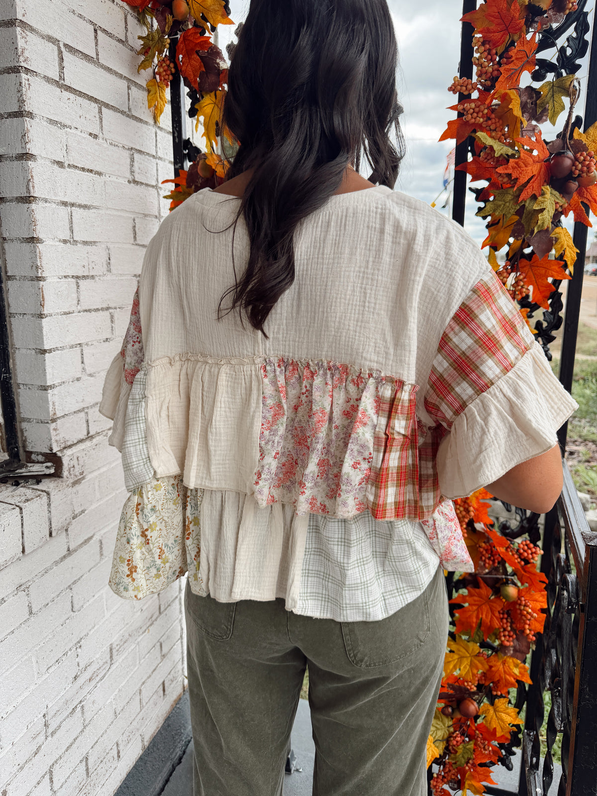 Orange/Beige Ruffle Top