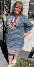 Navy Printed Loose Dress