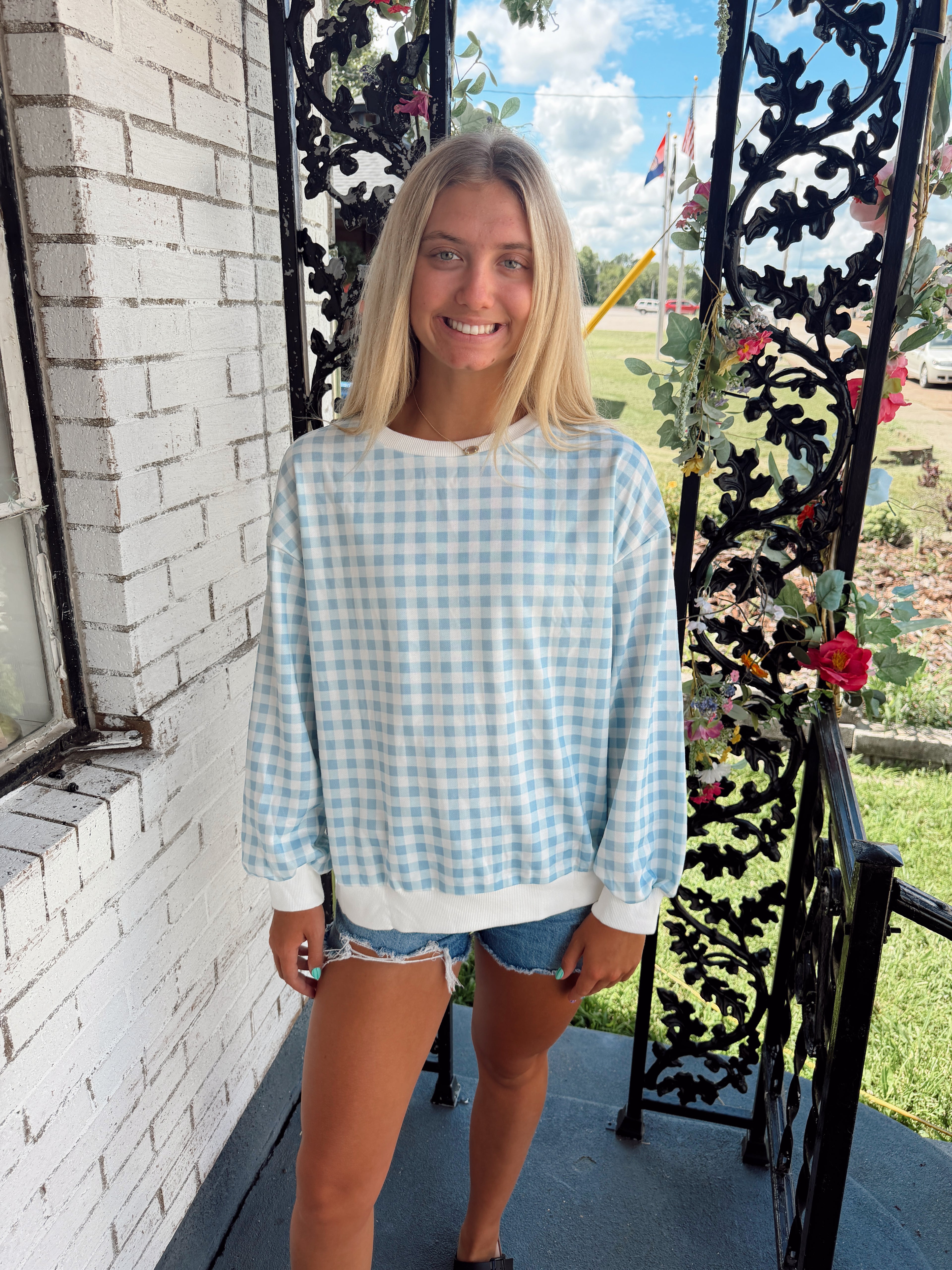Blue Gingham Sweatshirt