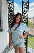 Blue Stripe Drop Shoulder Top