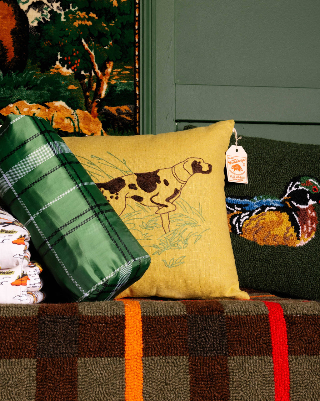 CAMP WANDAWEGA POINTER CHAINSTITCHED PILLOW- Camp W
