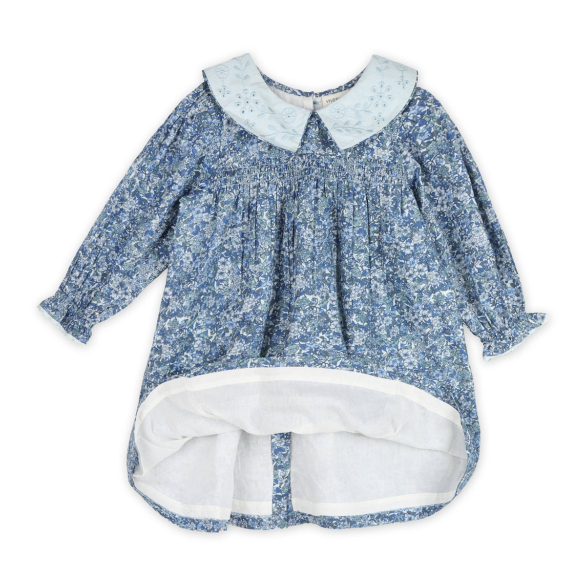 Kate Embroidered Collar Dress - Blue (Organic Cotton)