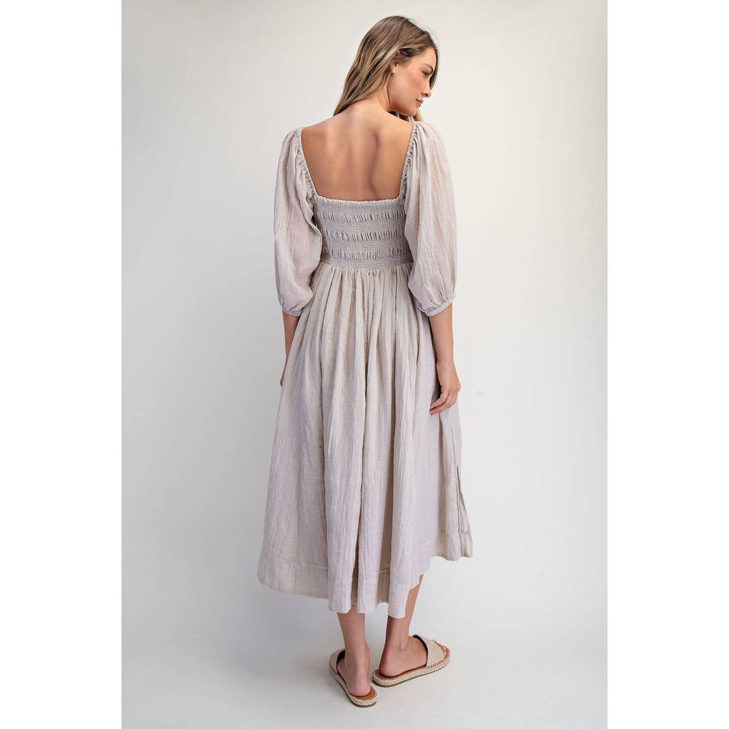 SMOCKING MIDI DRESS