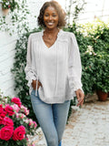 Ruffle Tie Neck Swiss Dot Blouse
