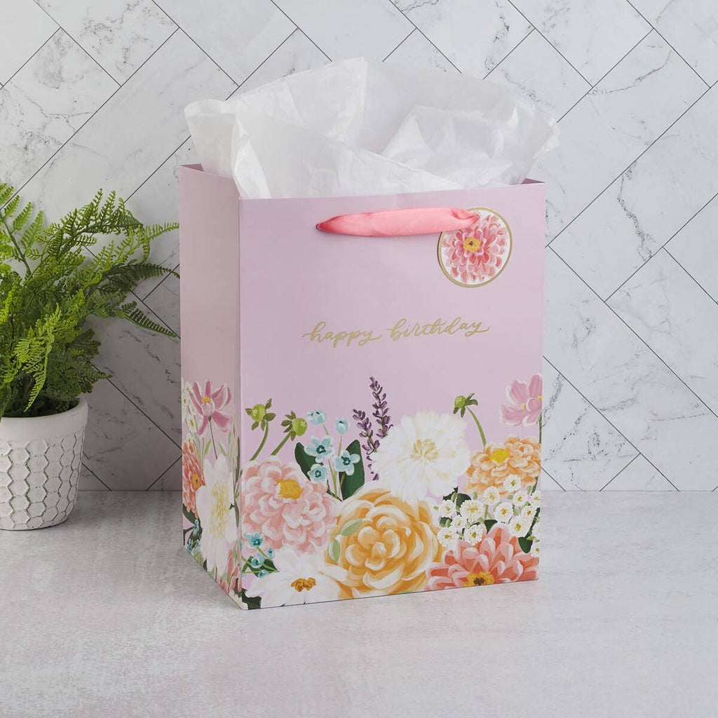 Gift Bag LG Portrait Purple Floral Happy Birthday