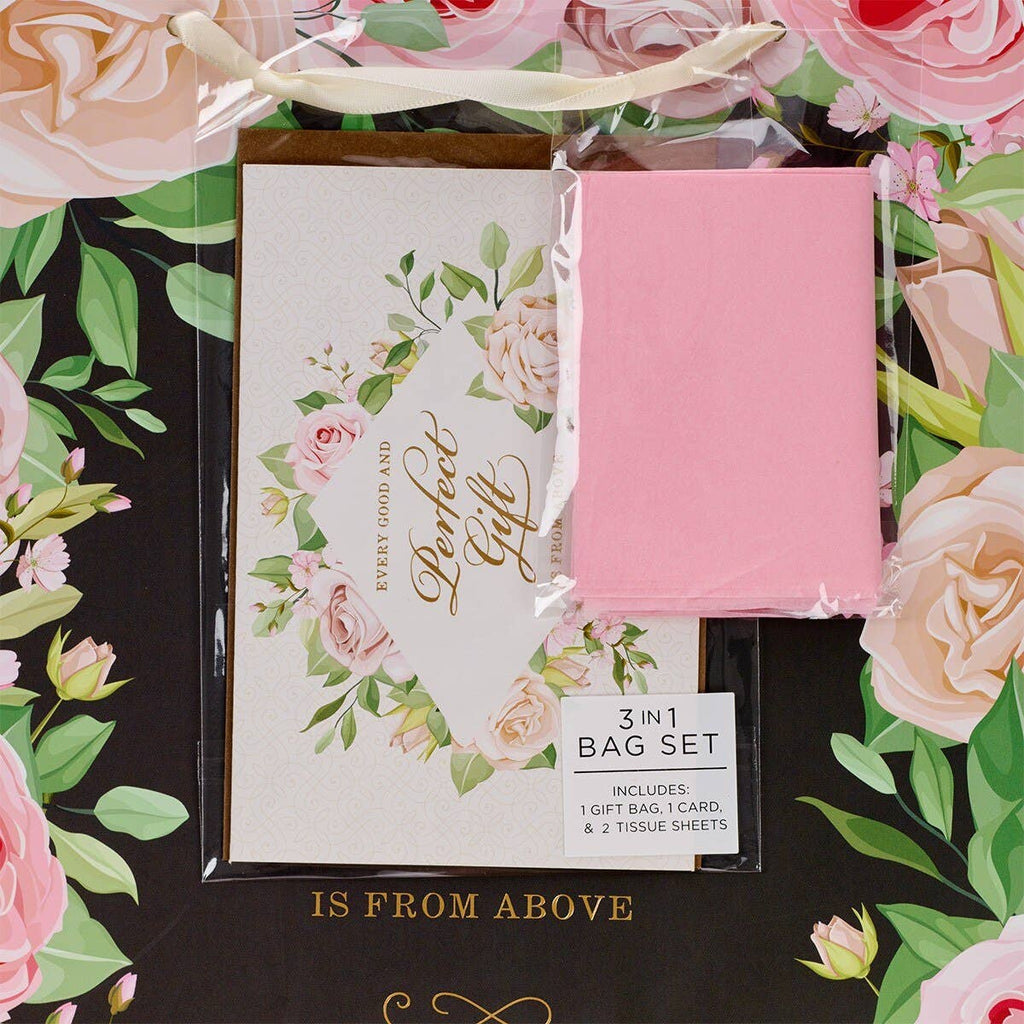 Perfect Gift Pink Rose Large Portrait Gift Bag with Card – J