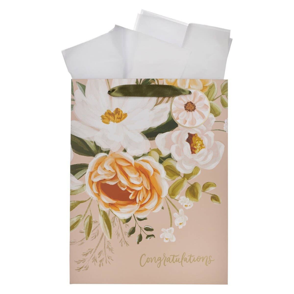 Gift Bag LG Neutral Floral Congratulations