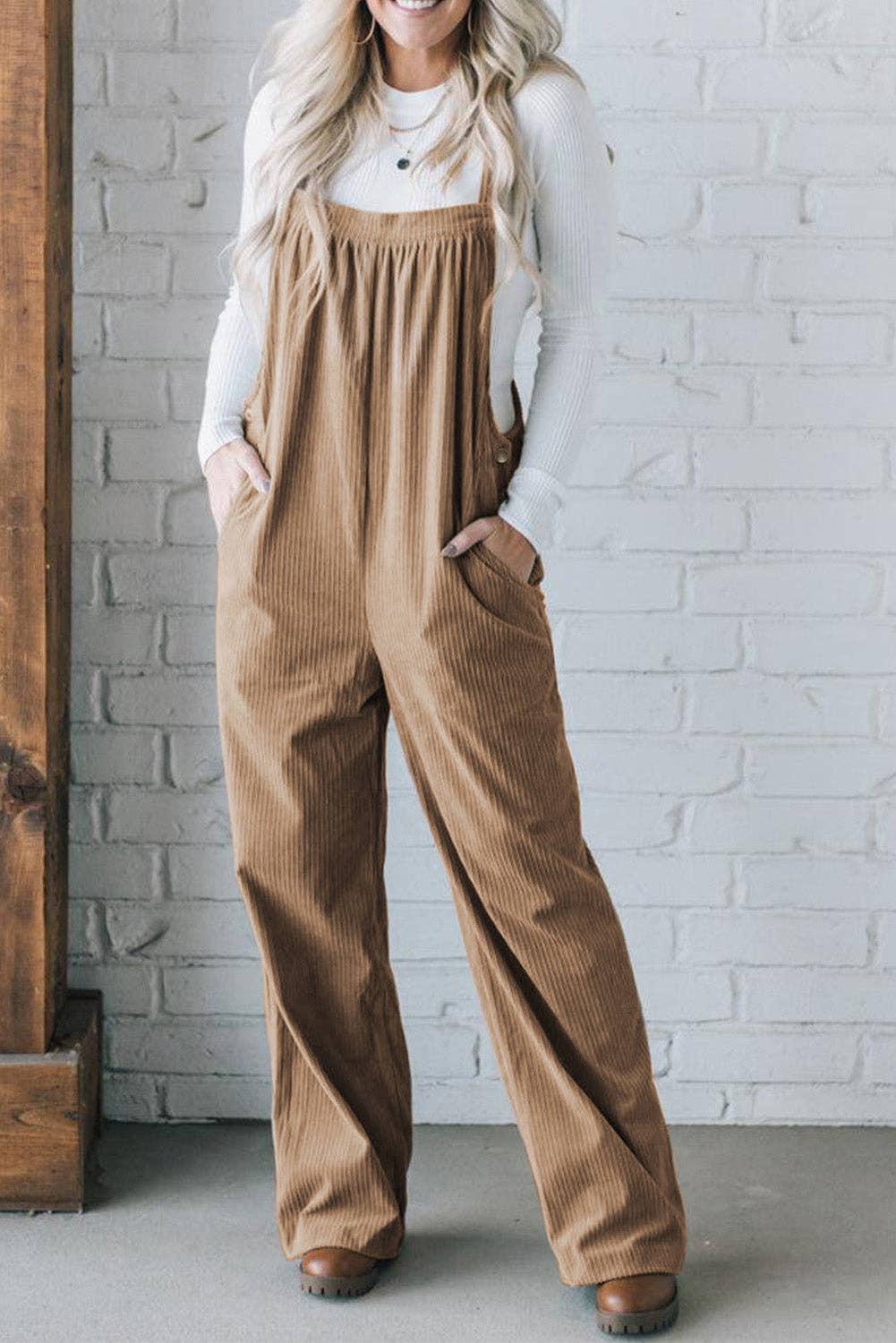 Corduroy Wide Leg Overalls Womens Loose Fit Jumpsuit