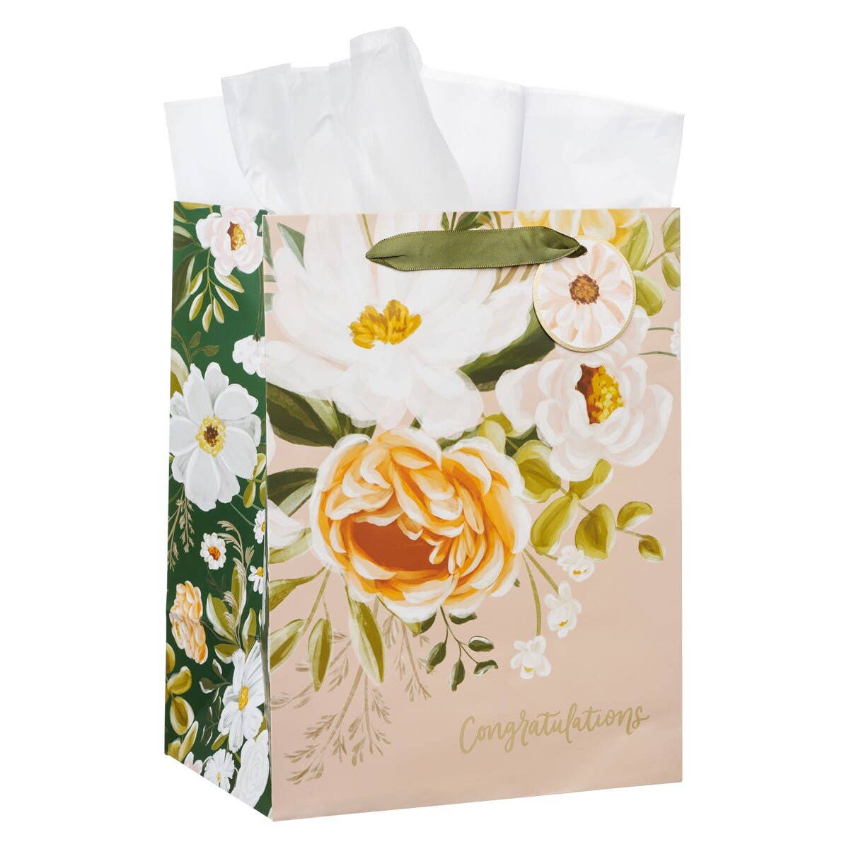 Gift Bag LG Neutral Floral Congratulations