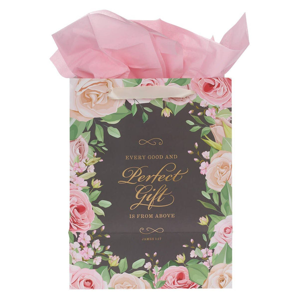 Perfect Gift Pink Rose Large Portrait Gift Bag with Card – J