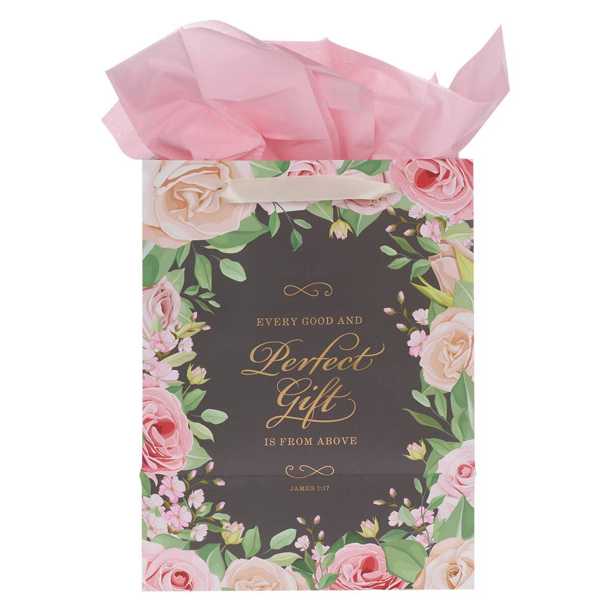 Perfect Gift Pink Rose Large Portrait Gift Bag with Card – J