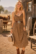 Gingham Smocked Tie-Front Midi Dress