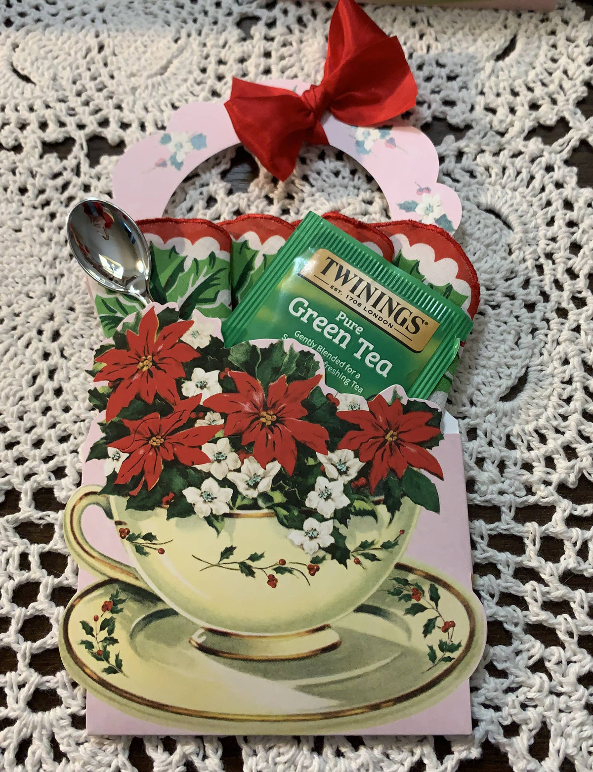 Christmas Teacup Handkerchief Cards